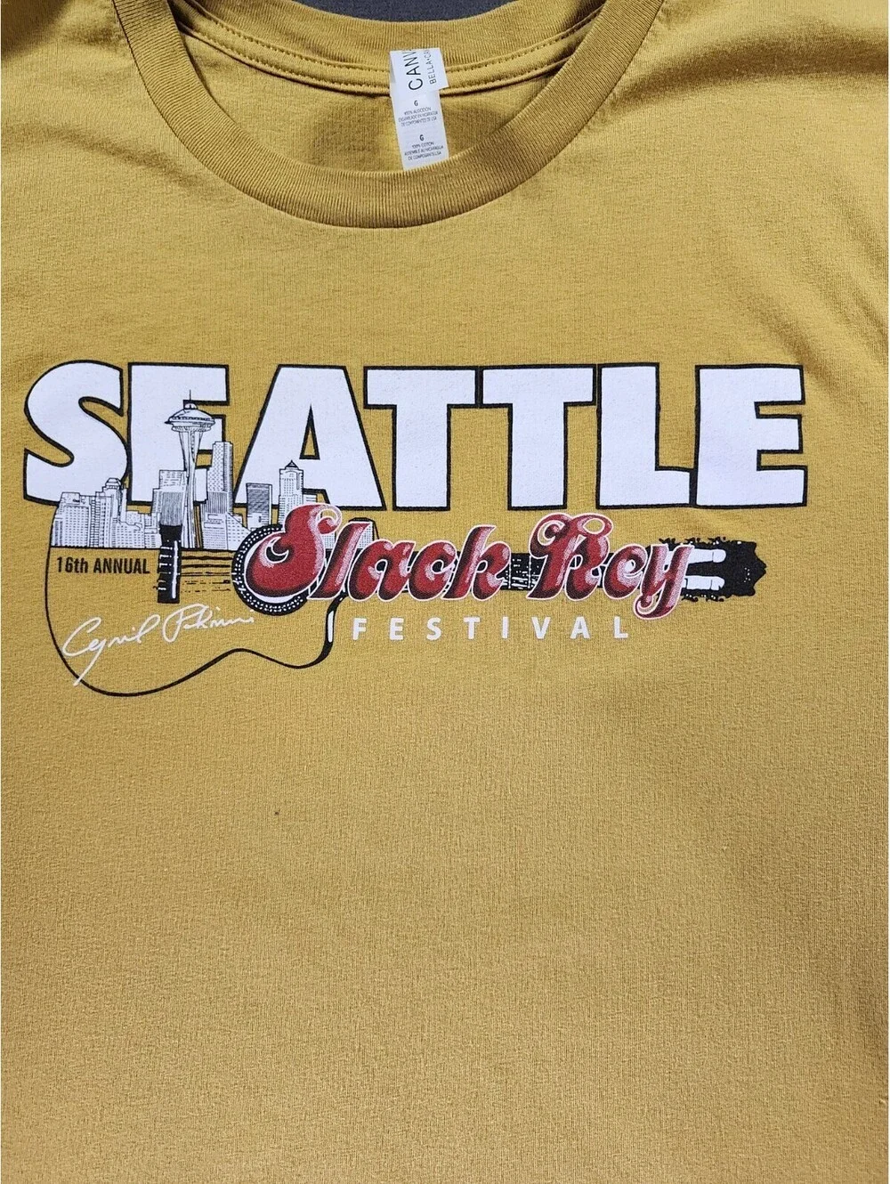 Bella+Canvas Seattle Slack Key Festival Graphic Tee Yellow Men’s L Crew Neck 091